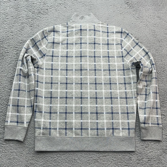Nautica 1/4 Zip Pullover Sweater Mens M Windowpane Plaid Gray Blue Preppy NEW - Picture 2 of 10